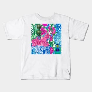 Zebra and chinoiserie jars marker and watercolor Kids T-Shirt